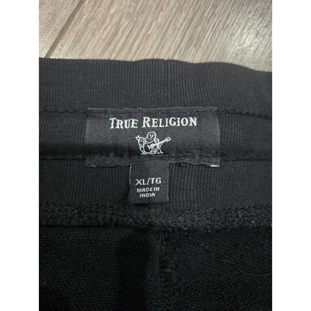True Religion XL Black Fleece Joggers Gold Horseshoe Logo Sweatpants Mens